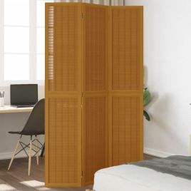Room Divider 3 Panels Brown Solid Wood Paulownia - vid-358815