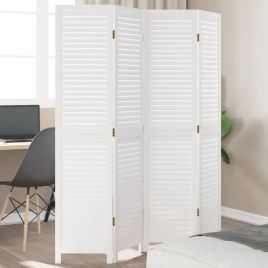 Room Divider 4 Panels White Solid Wood Paulownia