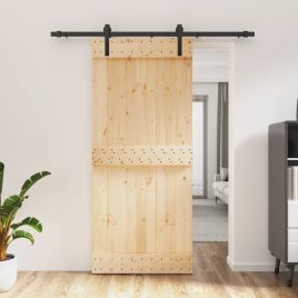 Sliding Door with Hardware Set 90x210cm Solid Wood Pine