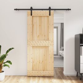 Sliding Door with Hardware Set 85x210cm Solid Wood Pine