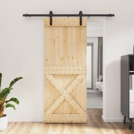 Sliding Door with Hardware Set 85x210cm Solid Wood Pine