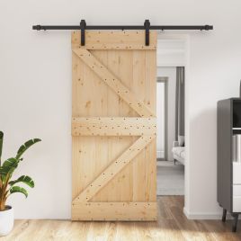 Sliding Door with Hardware Set 95x210cm Solid Wood Pine