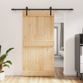 Sliding Door with Hardware Set 100x210cm Solid Wood Pine