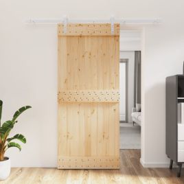 Sliding Door with Hardware Set 90x210cm Solid Wood Pine