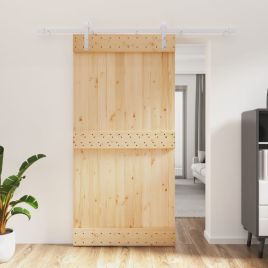 Sliding Door with Hardware Set 100x210cm Solid Wood Pine