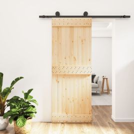 Sliding Door with Hardware Set 80x210cm Solid Wood Pine