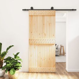 Sliding Door with Hardware Set 90x210cm Solid Wood Pine