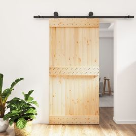 Sliding Door with Hardware Set 100x210cm Solid Wood Pine