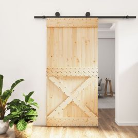 Sliding Door with Hardware Set 100x210cm Solid Wood Pine
