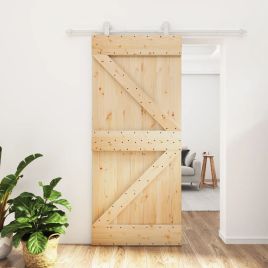 Sliding Door with Hardware Set 90x210cm Solid Wood Pine