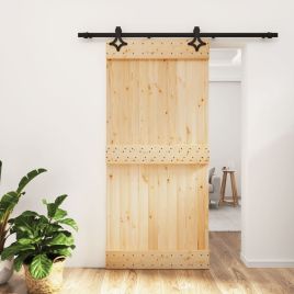 Sliding Door with Hardware Set 95x210cm Solid Wood Pine