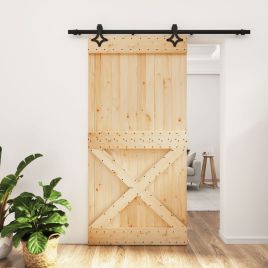 Sliding Door with Hardware Set 100x210cm Solid Wood Pine