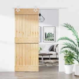 Sliding Door with Hardware Set 85x210cm Solid Wood Pine