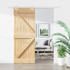 Sliding Door with Hardware Set 80x210cm Solid Wood Pine