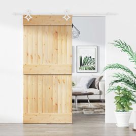 Sliding Door with Hardware Set 90x210cm Solid Wood Pine