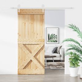 Sliding Door with Hardware Set 100x210cm Solid Wood Pine