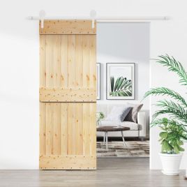 Sliding Door with Hardware Set 80x210cm Solid Wood Pine