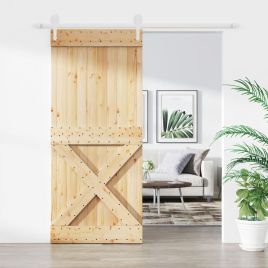 Sliding Door with Hardware Set 90x210cm Solid Wood Pine
