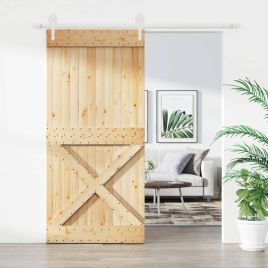 Sliding Door with Hardware Set 95x210cm Solid Wood Pine