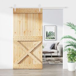 Sliding Door with Hardware Set 100x210cm Solid Wood Pine