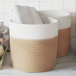 Storage Baskets 2 Pcs Brown and White 28x28cm Cotton