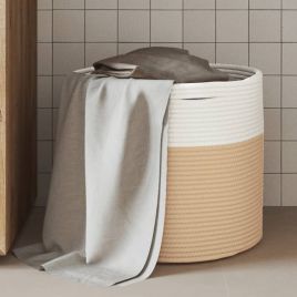 Storage Basket Beige and White 40x35cm Cotton