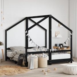 Kids Bed Frame Black 2x80x160cm Solid Wood Pine