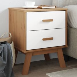 Bedside Table - Edith Glen Nightstand White and Brown 45cm