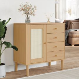 Sideboard SENJA Rattan Look Brown 80x40x80 cm Solid Wood Pine