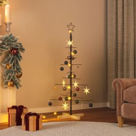 Roche Metal Christmas Tree Wooden Base Black 120cm