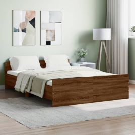 Bed Frame with Headboard and Footboard Brown Oak 135x190 cm Double