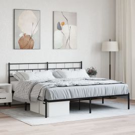 Metal Bed Frame with Headboard Black 180x200 cm Super King