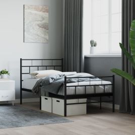 Metal Bed Frame with Headboard and Footboard Black 90x190 cm Single