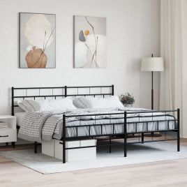 Metal Bed Frame with Headboard and Footboard Black 183x213 cm