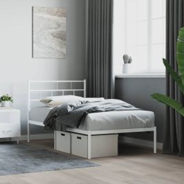 Metal Bed Frame with Headboard White 100x190 cm