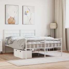 Metal Bed Frame with Headboard and Footboard White 120x190 cm Small Double