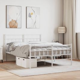 Metal Bed Frame with Headboard and Footboard White 140x200 cm