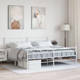 Metal Bed Frame with Headboard and Footboard White 200x200 cm