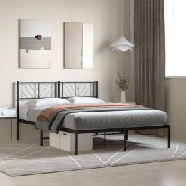 Metal Bed Frame with Headboard Black 120x200 cm
