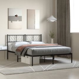 Metal Bed Frame with Headboard Black 140x200 cm