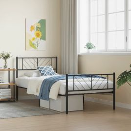 Metal Bed Frame with Headboard and Footboard Black 90x190 cm Single