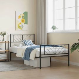 Metal Bed Frame with Headboard and Footboard Black 90x200 cm