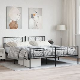 Metal Bed Frame with Headboard and Footboard Black 180x200 cm Super King