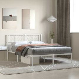 Metal Bed Frame with Headboard White 140x200 cm