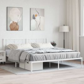 Metal Bed Frame with Headboard White 193x203 cm