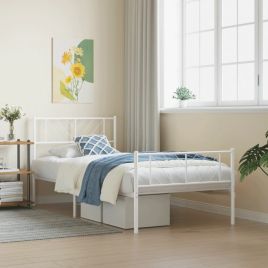Metal Bed Frame with Headboard and Footboard White 100x190 cm