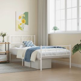 Metal Bed Frame with Headboard and Footboard White 100x200 cm