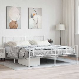 Metal Bed Frame with Headboard and Footboard White 180x200 cm Super King