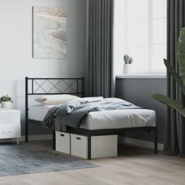 Metal Bed Frame with Headboard Black 80x200 cm