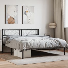 Metal Bed Frame with Headboard Black 120x200 cm